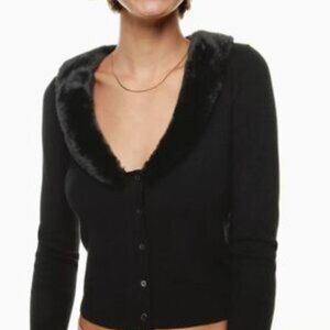 NWT Aritzia Sunday Best Ever Cardigan with Faux Fur Collar in Black